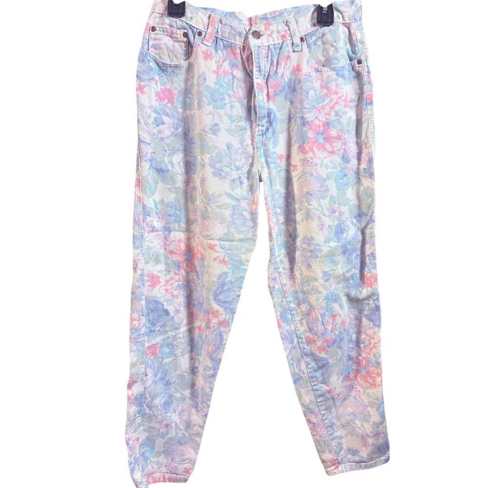 Vintage Zena‎ Floral Print High Waisted Jeans Pastel Denim Size